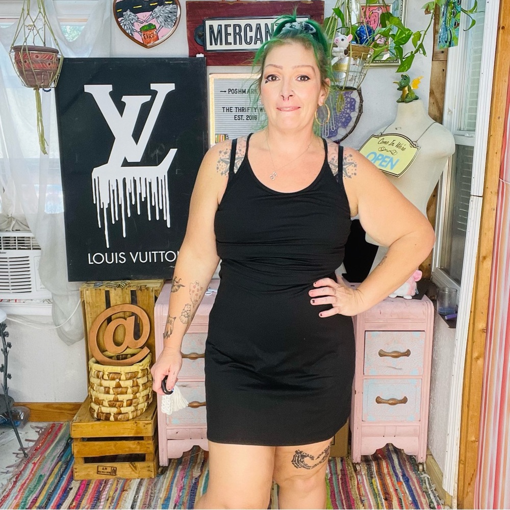 Kyodan Black Athletic  Mini Dress shorts attached Size Medium